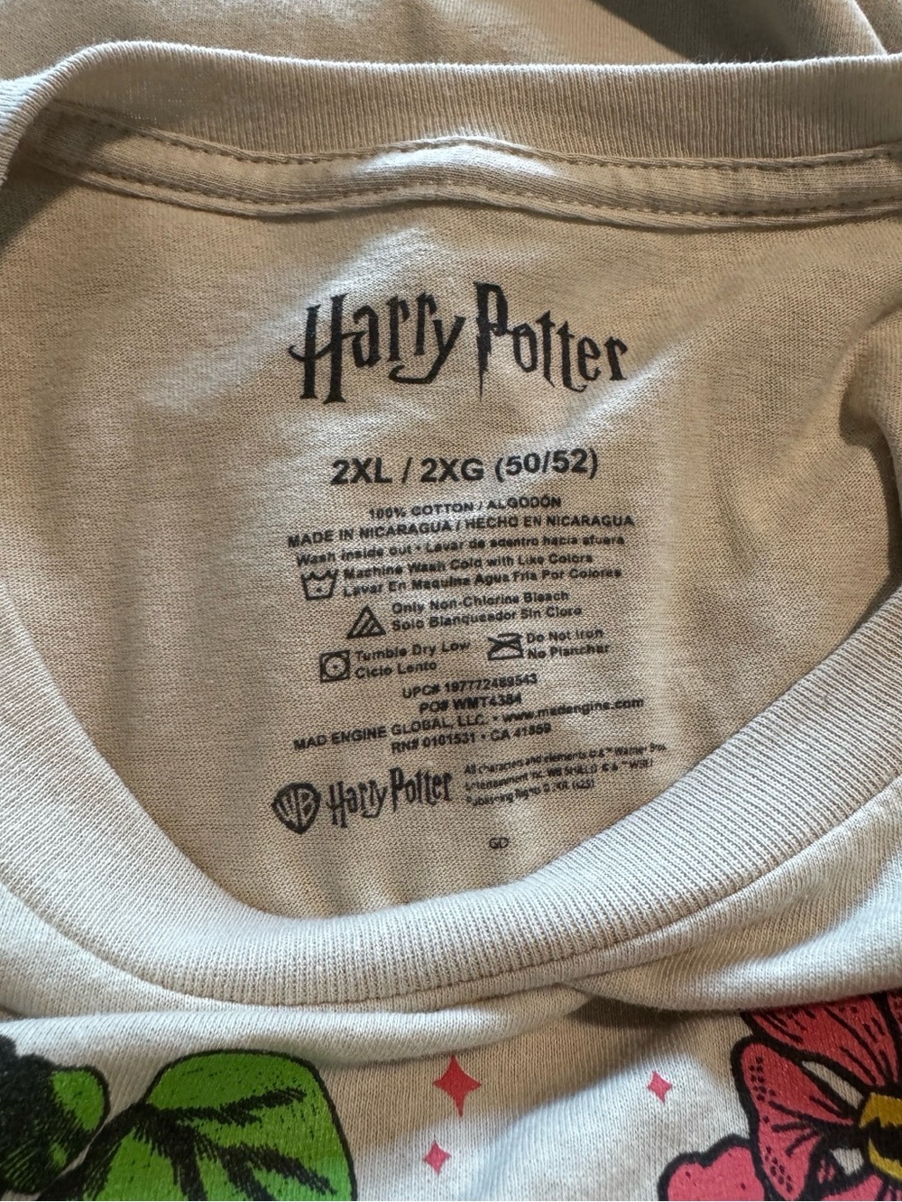 Harry Potter Herbology Graphic Tee - Cream Botanical Print sz 2x - Picture 2 of 3